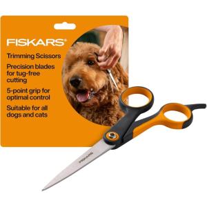 imageFiskars Pet Trimming Scissors Dog ampamp Cat Grooming Scissors Precision Stainless Steel Blades ampamp SoftGrip Handle 675 OrangeBlack