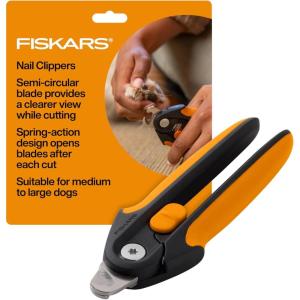 imageFiskars Pet Large Nail Clippers Cat and Dog Nail Clippers SemiCircular Blade ampamp SoftGrip Handle with Safety Lock 575 OrangeBlack