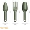 imageFiskars 3Piece Cultivating Tool Set Stainless Steel Trowel Scoop ampamp Cultivator with SpaceSaving Nesting Design