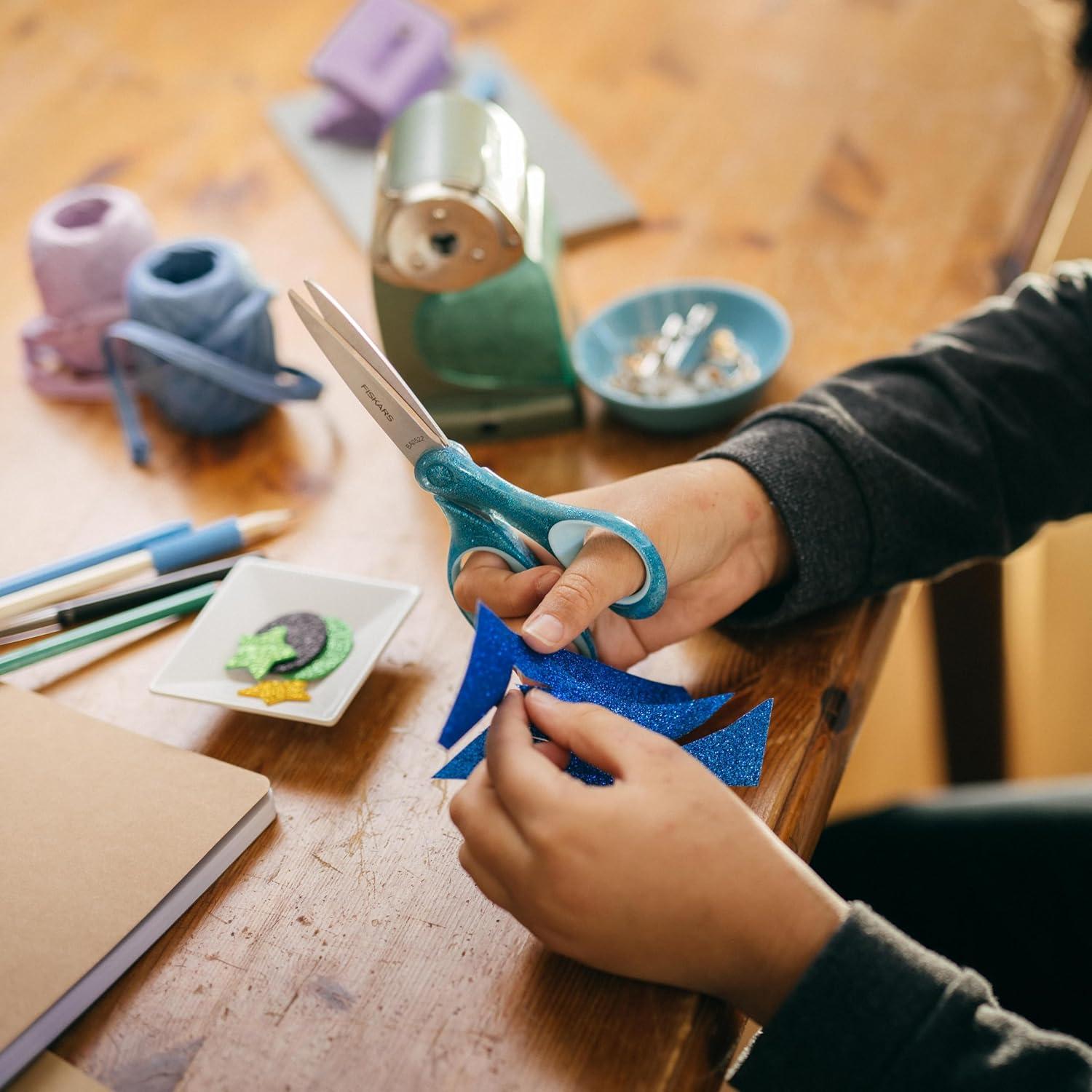 imageFiskars 7 SoftGrip Student Glitter Scissors 1Pack for Kids Ages 1214 Scissors for School or Crafting Back to School Supplies Color May Vary