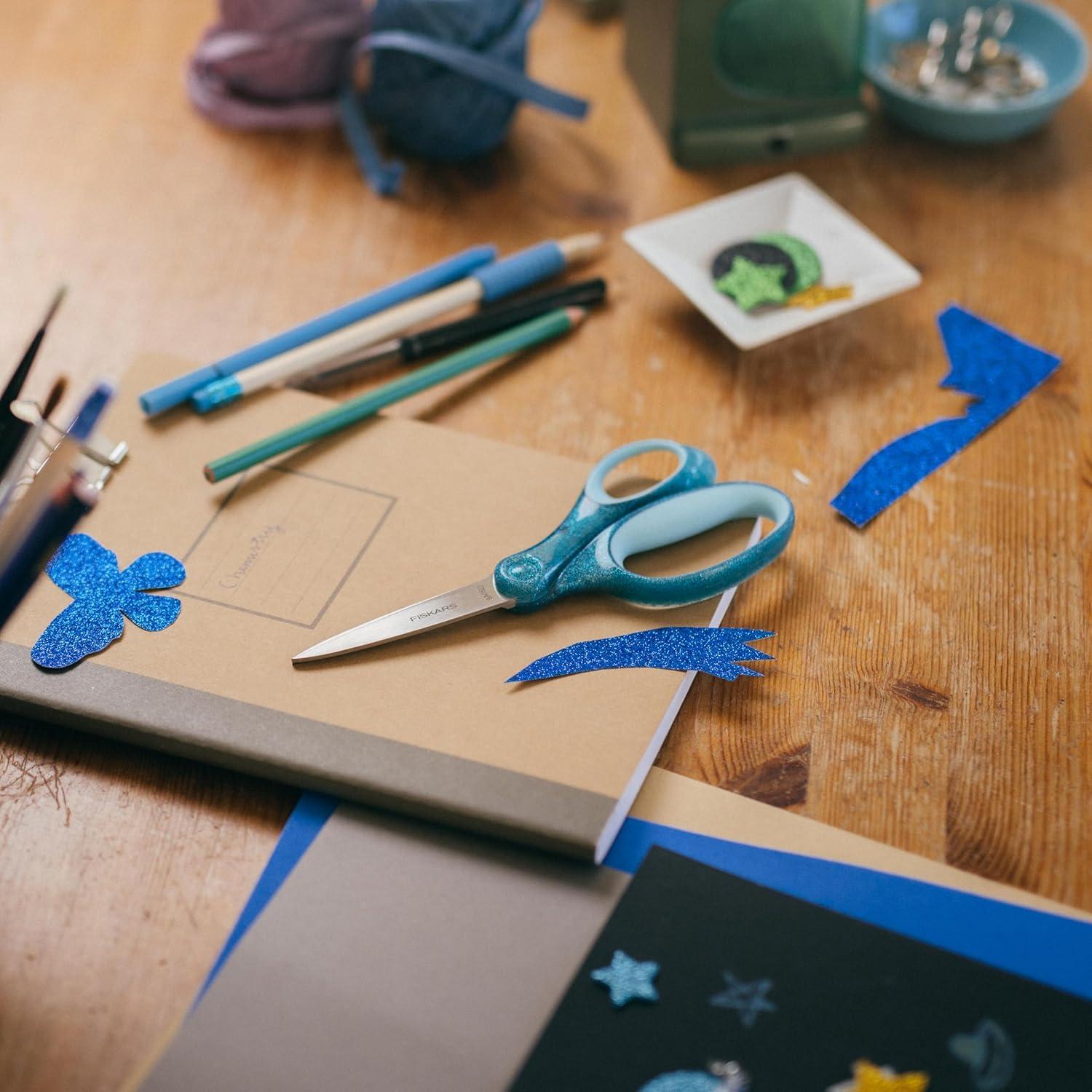 imageFiskars 7 SoftGrip Student Glitter Scissors 1Pack for Kids Ages 1214 Scissors for School or Crafting Back to School Supplies Color May Vary