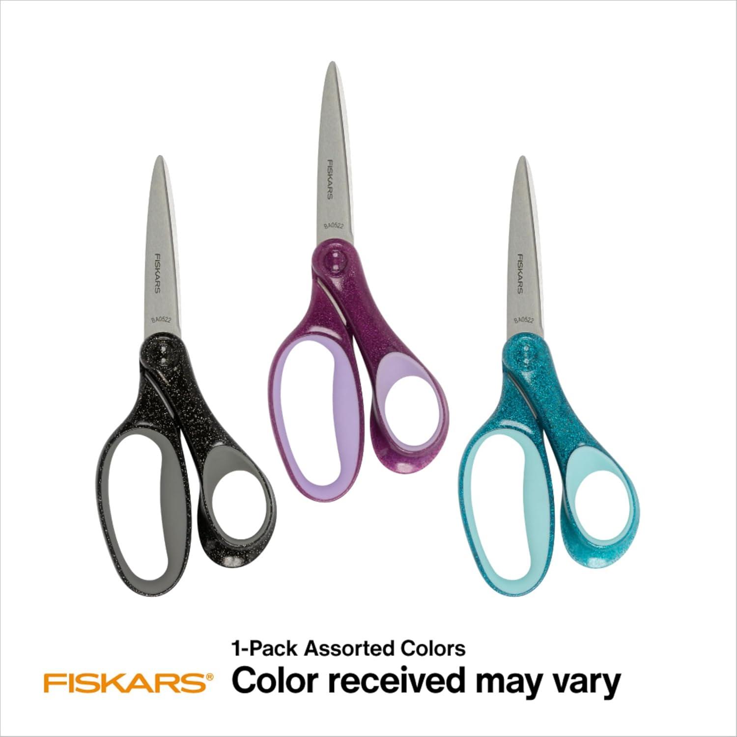 imageFiskars 7 SoftGrip Student Glitter Scissors 1Pack for Kids Ages 1214 Scissors for School or Crafting Back to School Supplies Color May Vary