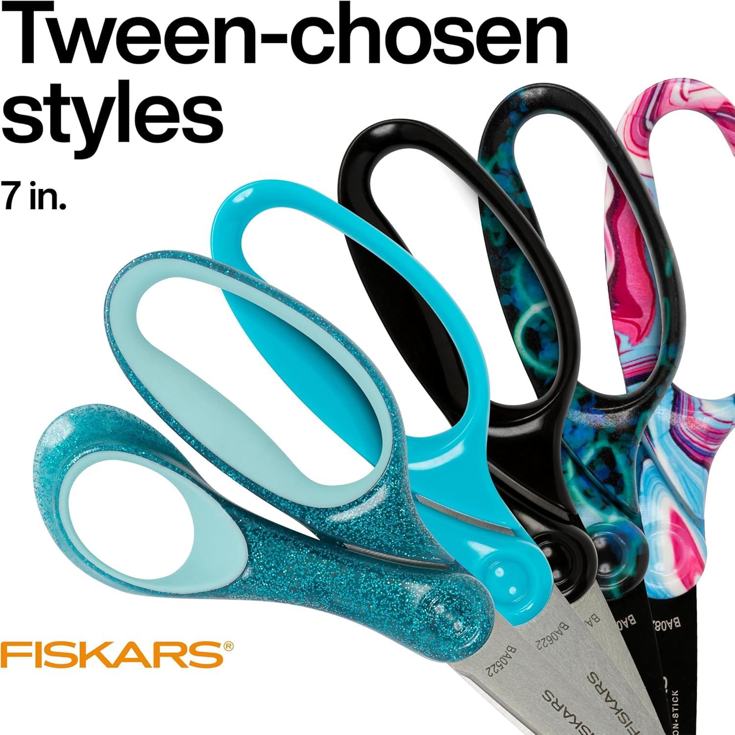 imageFiskars 7 SoftGrip Student Glitter Scissors 1Pack for Kids Ages 1214 Scissors for School or Crafting Back to School Supplies Color May Vary