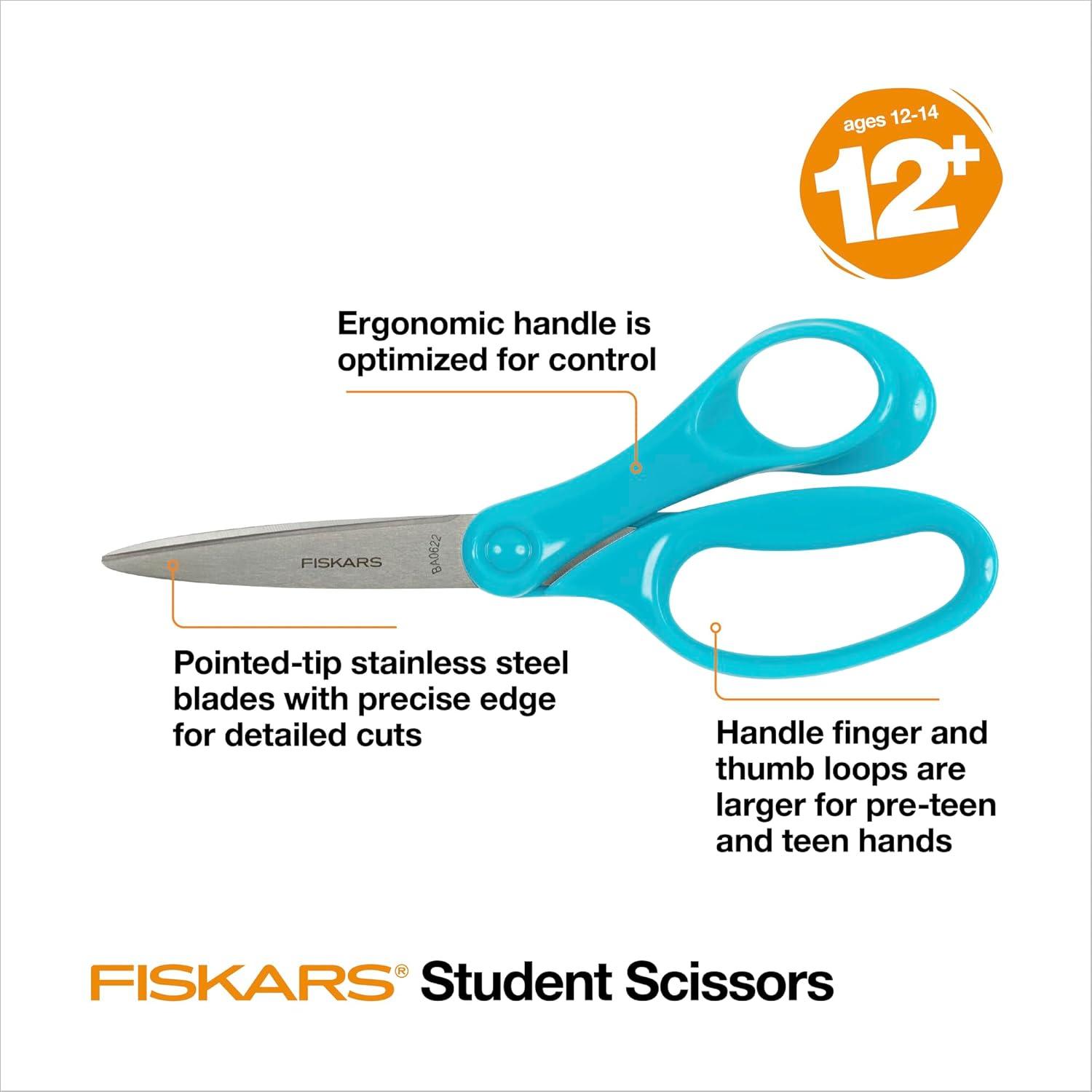 imageFiskars 7 Student Scissors for Kids Ages 1214 Scissors for School or Crafting Back to School Supplies Colors May Vary