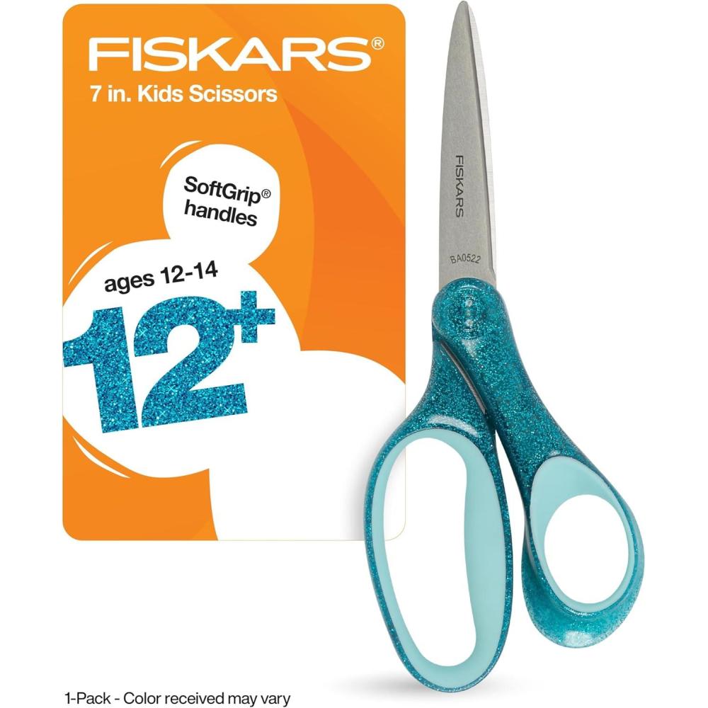 imageFiskars 7 SoftGrip Student Glitter Scissors 1Pack for Kids Ages 1214 Scissors for School or Crafting Back to School Supplies Color May Vary