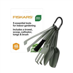 imageFiskars 5Piece Cultivating Tool Set for Indoor Plants  Stainless Steel Scoop Trowel Cultivator Tongs amp Brush SpaceSaving Nesting Design for Houseplants Succulents amp Cacti