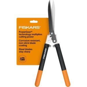 imageFiskars DualAction Hedge Shears 2in1 Fast Trimming amp PowerCut Hedge Trimmer PrecisionGround Steel Blades for Clean Cuts ShockAbsorbing Bumpers amp SoftGrip Handles for ComfortPowerGear 23 in
